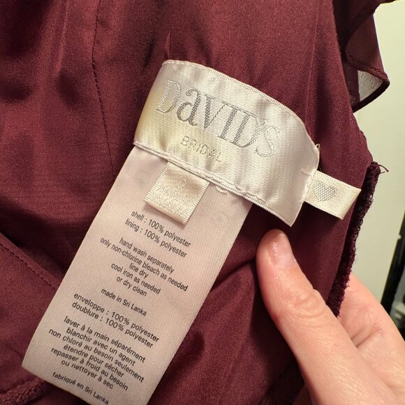 David's Bridal Bridesmaid Dress - STYLE: #YSF20065 - Color: Wine - Size 2 - Picture 3 of 7